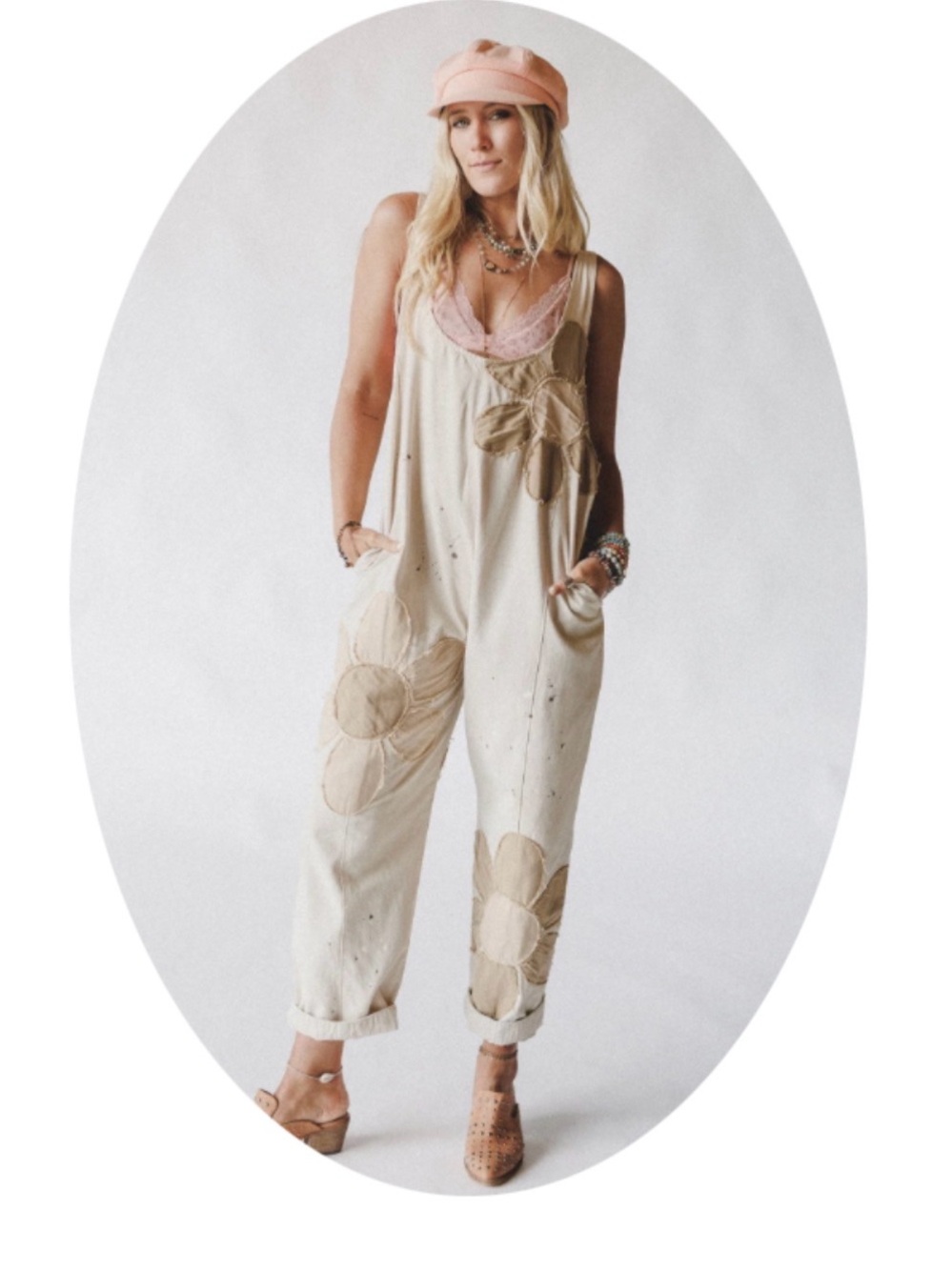 Three Bird Nest Cream Floral Appliqué Jumpsuit